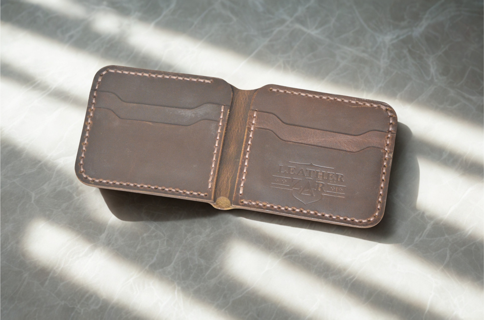 Leather Zar Genuine Oil Wax Leather Bifold Wallet – Dark Brown