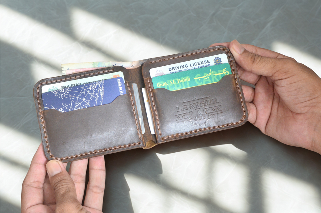Leather Zar Genuine Oil Wax Leather Bifold Wallet – Dark Brown